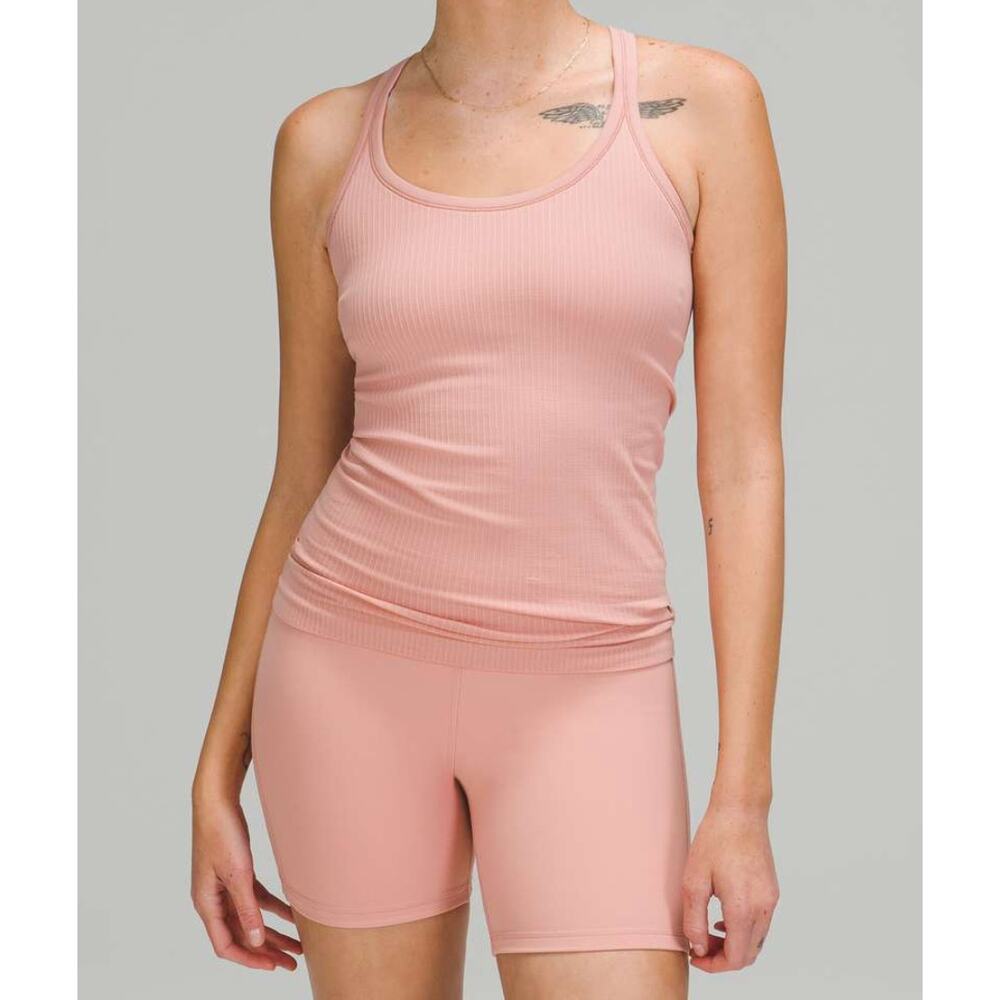 Lululemon Ebb To Street Ribbed Light Pink Tank Top Light Support Women's Size 12